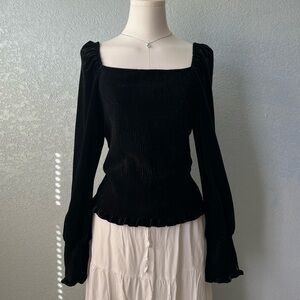 Truth By Republic Black Velvet Puff Sleeve Smocked Crop Top M